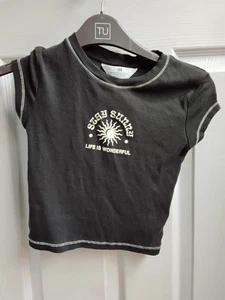 H M Girls Cropped Ribbed T Shirt Aged 11-12yrs - Picture 1 of 2