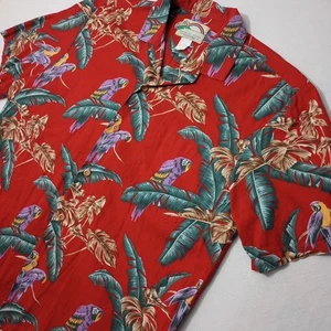 Paradise Found Men's Large Hawaiian Shirt Parrots Button Up Red Short Sleeve - Picture 1 of 6