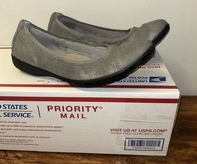 Clarks женщин луг опал кожи без шнуровки балетки туфли 8 М олова металлический - Изображение 1 из 4