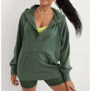 Aerie Down-To-Earth Henley Hoodie Oversized Cozy Sweatshirt Women Medium Green - Picture 1 of 8