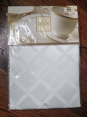 NEW Lenox Laurel Leaf White Tablecloth 70" Round Cotton Blend Washable - Image 1 of 4