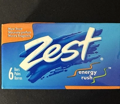 VTG ZEST ENERGY RUSH 6 BARS 3.2OZ SOAPS~ MADE IN USA~NEW IN PACKAGE - Image 1 of 4