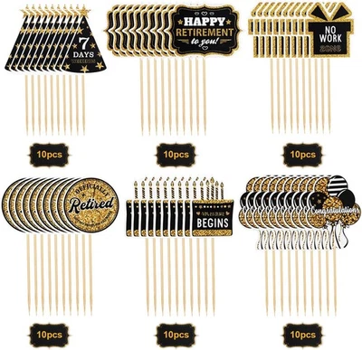 60 Piezas Feliz Retiro Cupcake Toppers Oro Retirado Pastel Toppers Selecciones Retirar... Foto 1 de 4