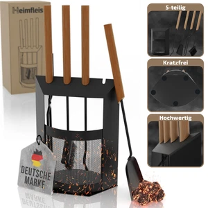 Kaminbesteck Schwarz 5-tlg Kamingarnitur Ofenbesteck Werkzeug Kamin Zubehör Set - Bild 1 von 8