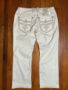 Pantalones Rock Revival Para Hombre Talla 38 X 32 Blanco Pierna Recta Pantalones Bordados Grunge - Imagen 1 de 12