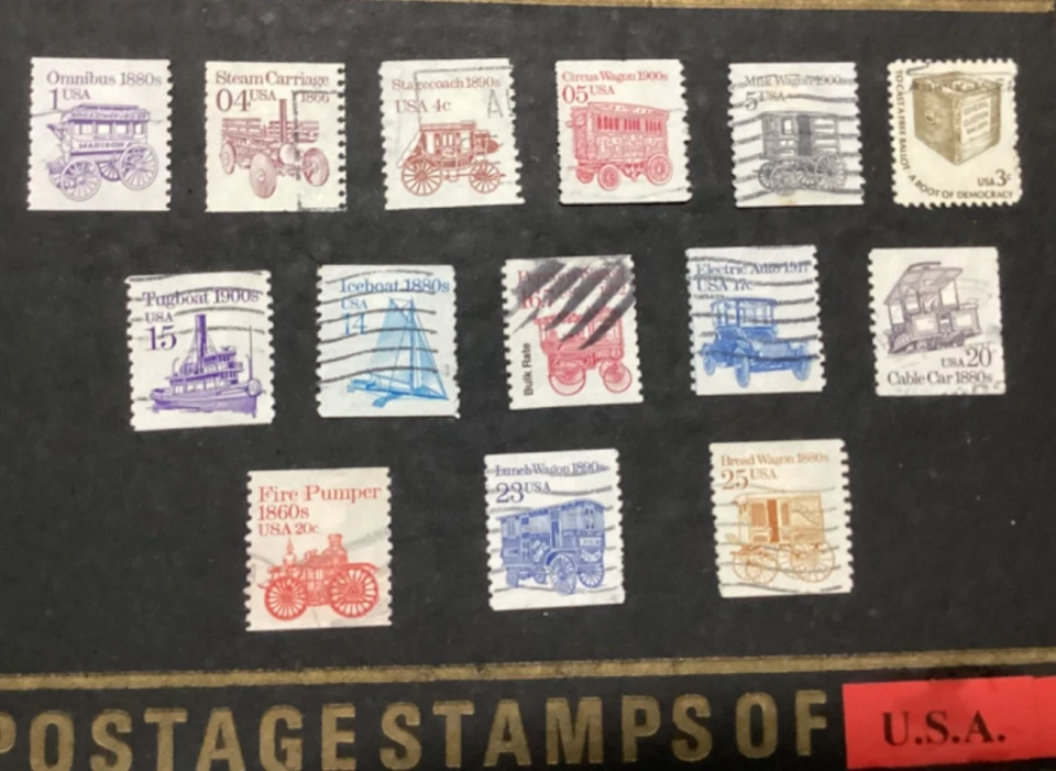 Vntg Different Types Wagons & Boats  Stamps Lot ,USA - Image 1 of 4