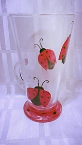 Hand Painted Ladybird Bug Black Red Spotted Base Washable Latte Glass UK - Picture 1 of 2