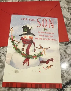 Buon Natale per te figlio amore pupazzo di neve 5”x7” biglietto di auguri Hallmark - Foto 1 di 6