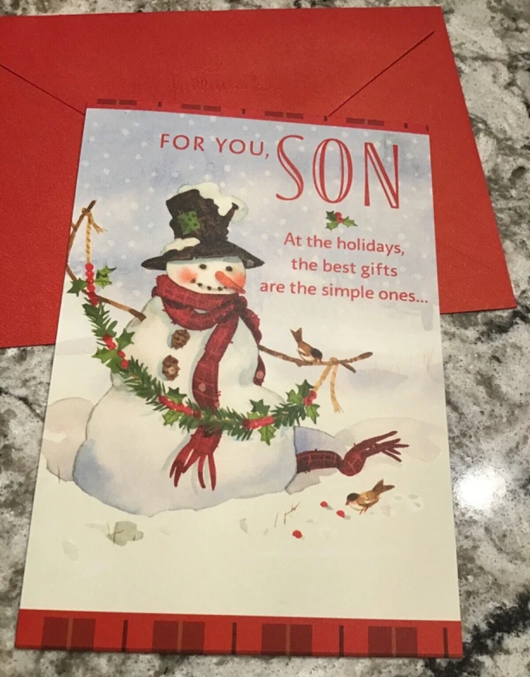 Merry Christmas Son Jolly Snowman Top Hat Forest Animals Hallmark Greeting Card