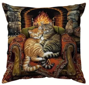 Adorable Tabby Cats Hugging - Decorative Pillow Case - 18x18 - New - Picture 1 of 5