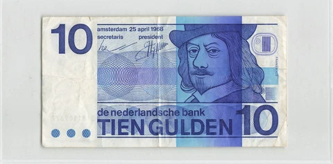 NETHERLANDS 10 Gulden 1968, P-91b, Circulated            A4 Cover