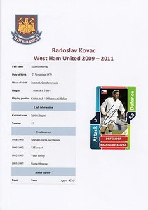 RADOSLAV KOVAC WEST HAM UTD 2009-2011 ORIGINAL SIGNED TOPPS MATCH ATTAX CARD