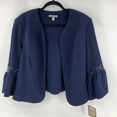 Maya Brooke 3/4 Sleeve Lace Embellish Ruffle Jacket Navy Blue Size 18W NWT - Image 1 of 4