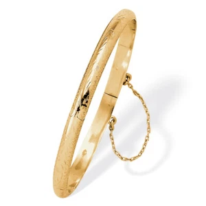 Etched Bangle Bracelet in 18k Yellow Gold Over .925 Sterling Silver 7" - Picture 1 of 1
