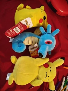 Lot Of 3 Pokemon Pikachu Character Plush Stuffed And Horsea Plushy. Toy Factory - Picture 1 of 1