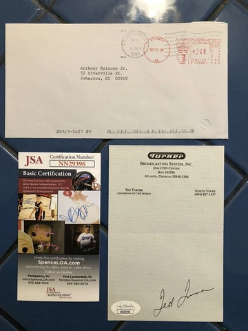 Ted Turner Signed Autographed Desk Note Sheet - JSA Coa Cover