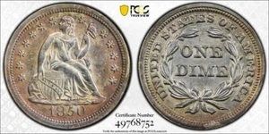 1850 P PCGS UNC Detail - Silver Seated Dime 10c US Coin #51149A - Picture 1 of 5