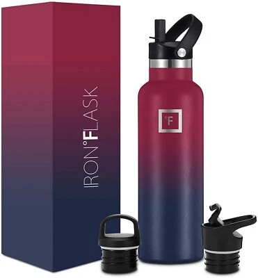 IRON FLASK IRON °FLASK Sports Water Bottle 3 Lids (Straw Lid), Leak Proof, Hot and Cold