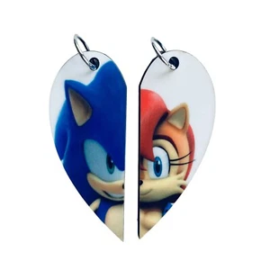 Sonic & Sally Aco passende Herzen Anhänger | Sonic Paare Halsketten oder Schlüsselanhänger - Bild 1 von 7