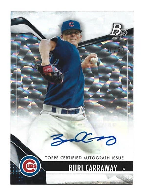 Burl Carraway AUTOGRAPH /50 Ice Chicago Cubs 2021 Bowman Platinum #TOP-3 AUTO - Image 1 of 2