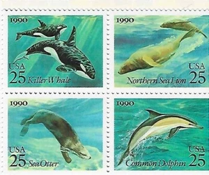 US Sea Creatures 25c Stamp Block of 4 Scott #2508 - 2511 - Picture 1 of 1