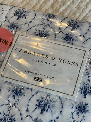 Cabbages & Roses CAL KING Blue White Julia Sheet Set Luxury Cotton Percale - Image 1 of 4