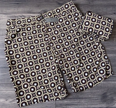 MARCELLO CONTI GEO PRINT SWIM BOARD SHORTS WITH MATCHING STORAGE BAG XXL BNWT - Image 1 of 4