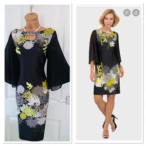 Vestido ajustado floral JOSEPH RIBKOFF mangas transparentes talla 10 Reino Unido - Imagen 1 de 12