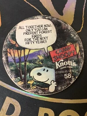 Camp Snoopy Knot’s Berry Farm POG 1958, 65 UFS Inc. Caps Pogs - Image 1 of 4