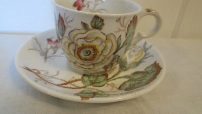 Maddock Old Rose Demi Cup Saucer England Brown Pink White Demitasse Floral  - image 1 of 4