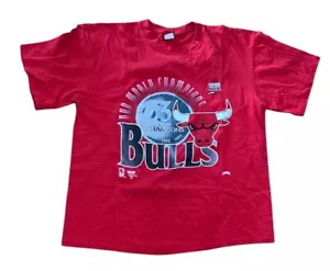 Vtg 1993 Chicago Bulls 3 Time NBA Champions NUTMEG Single Stitch T~Shirt XL~READ - Picture 1 of 9