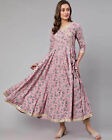 Indian Women Cotton Pink A-Line Floral Printed Kurta Kurti Dress Top New Tunic