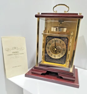 Vintage Seiko Clock Bell Strike Chime Mantel Glass & Timber Cased QQY352G -AF - Bild 1 von 16