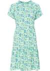 Kleid mit Volant und schönem Muster Gr. 40 Blau Grün Mini Sommer-Dress Neu*