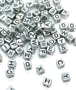 500pcs 6mm cube silver colour mixed letters A-Z acrylic alphabet beads DIY Craft - Picture 1 of 4
