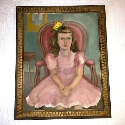 Retrato de menina pintura a óleo original pintado à mão assinado Vintage atrevido - Imagem 1 de 4