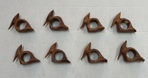Set of 8 Wooden Napkin Rings Hand-Carved Woodpeckers Birds 3"x 3" Philippines - Picture 1 of 5