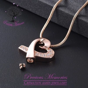 Rose Gold Heart Cremation Ashes Urn Necklace - Memorial Keepsake Pendant - Picture 1 of 5