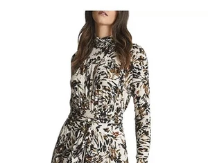 Reiss Bobby Floral Mock Neck Top Sz XS Knit Printed Shirt Banded Waist Sweater - Picture 1 of 7