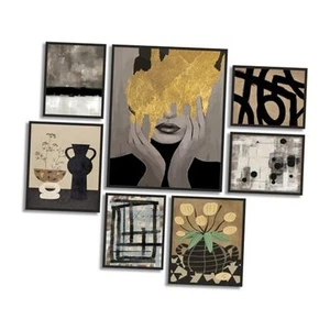 Living Room Abstract Wall Art Matte Black Woman Picture Print with Photo - Picture 1 of 8