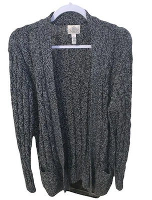 St Johns Bay Cardigan Womens Open Knit Sweater Front Pockets Cotton Gray L - Image 1 of 3