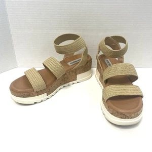 Steve Madden Bandi Platform Cork Wedge Comfort Sandal Women's Size 7.5M Tan - Picture 1 of 10