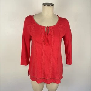Blusa Campesina Pequeña Talbots Top Rosa Boho Borla Cuello en V Algodón Crochet Rayas - Imagen 1 de 8