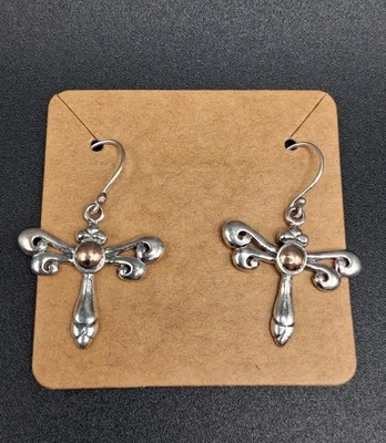 Dragonfly Earrings, Sterling Silver & 18k Gold, Two Tone, Classic, Dangles - Image 1 of 4