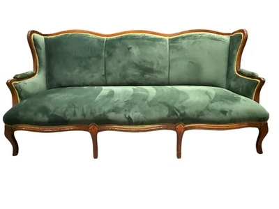 Sofá de terciopelo verde estilo vintage años 50-60, sofá de salón retro de mediados de siglo Foto 1 de 3