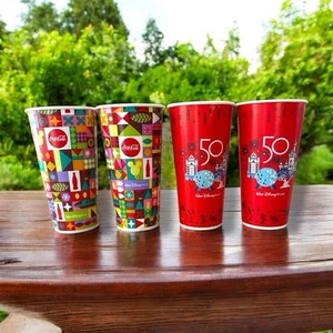 Disney Coca Cola Paper Cups Mary Blair And 50th Anniversary Set Of Four 21 Oz - Picture 1 of 3
