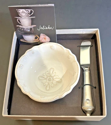 Juliska Jardins du Monde Ivory Ceramic Dip Bowl and Spreader - Image 1 of 4
