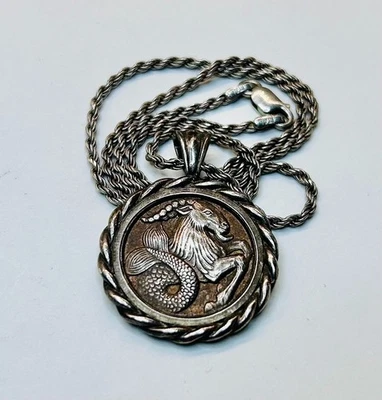 Collar Colgante Zodiaco Capricornio Plata 925 Italia Vintage Astrología Retro 17.1g Foto 1 de 2