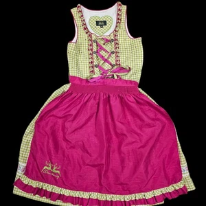 Wiesnkönig Mädchen deutsches Dirndl Schürzen Kleid grün rosa Gr. 12 Oktoberfest - Bild 1 von 15
