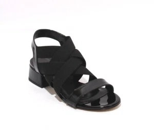 Isabelle 391 Black Patent Leather Elastic Open Toe Heel Sandal 36.5 / US 6.5 - Picture 1 of 8